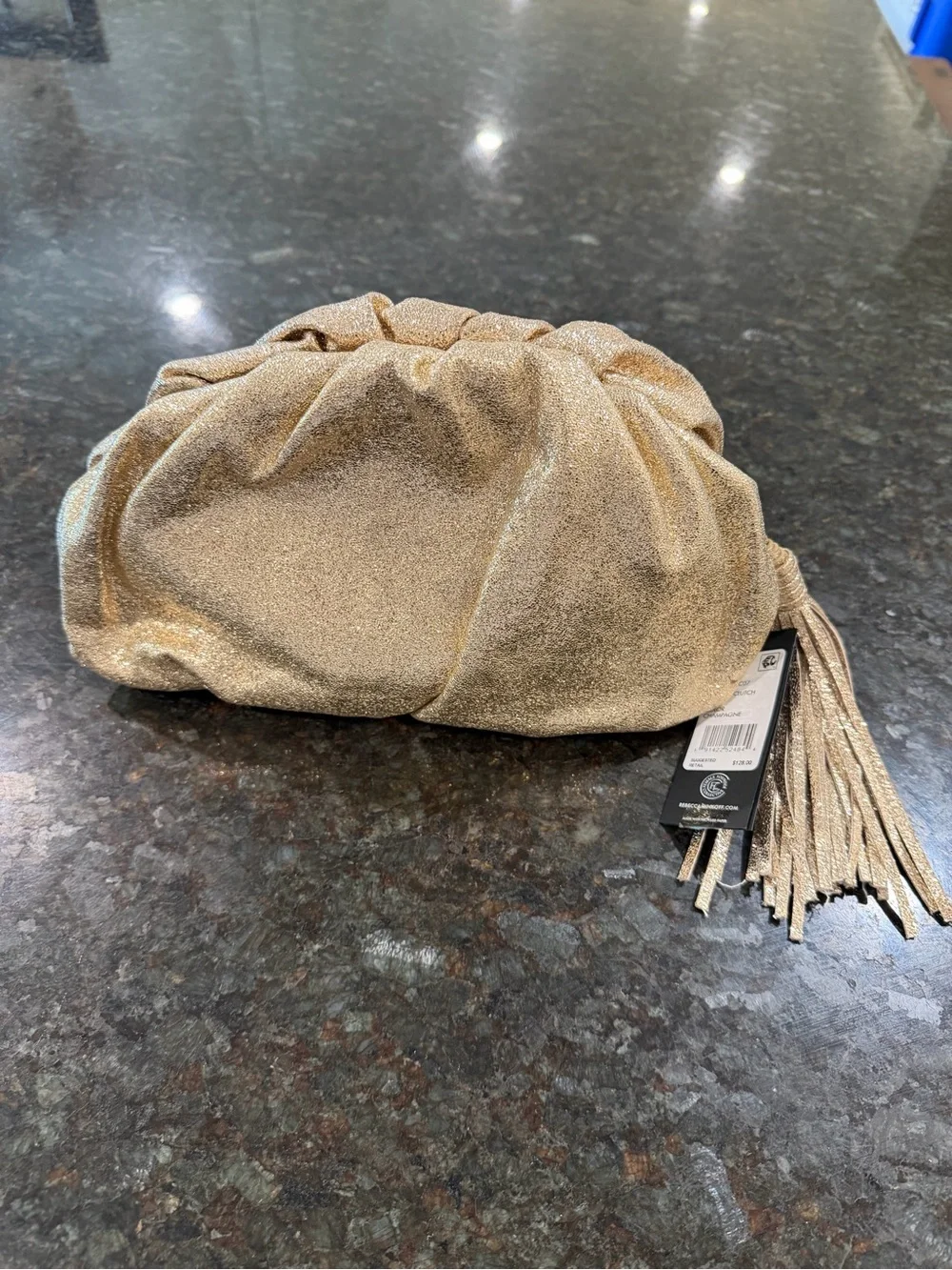 Rebecca Minkoff Metallic Gold Gathered Tassel Clutch